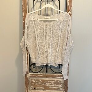Hollister Cream Crew Neck Sweater with Cable Knit Design